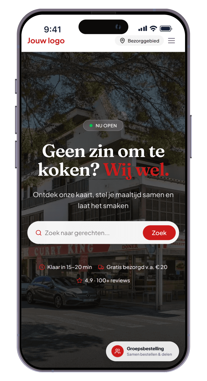 Mobiele bestelwebsite en digitale menukaart op smartphone
