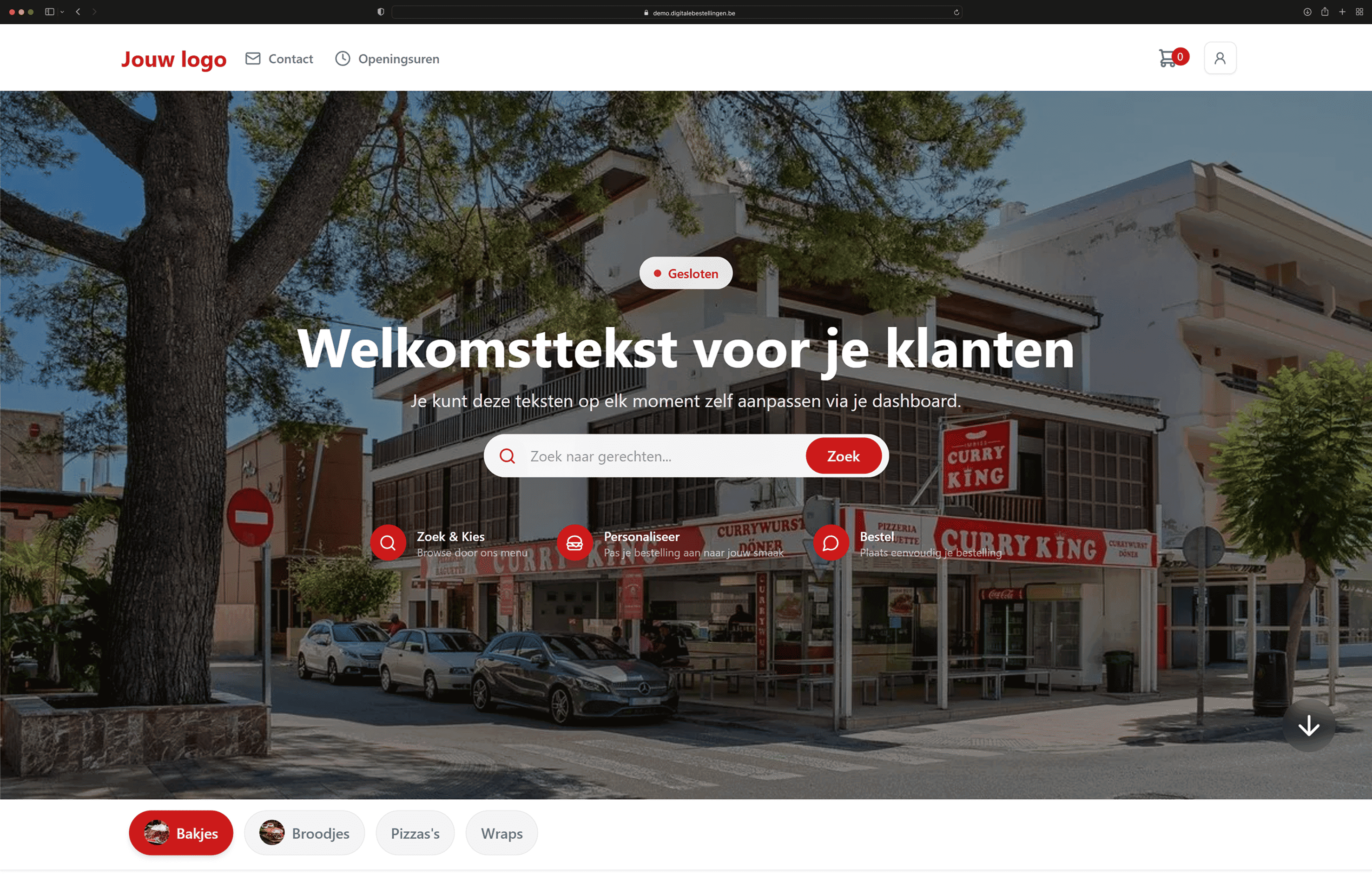 Online menukaart voor horeca: klanten kunnen gerechten bekijken en direct bestellen via het online bestelsysteem.